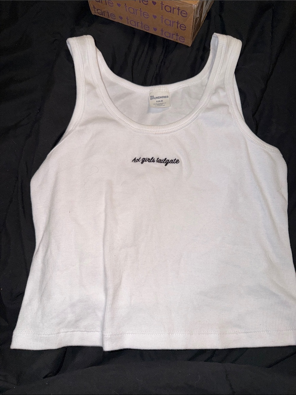 No Boundaries White Ribbed Tank with Script Embroidery - Picture 2 of 4